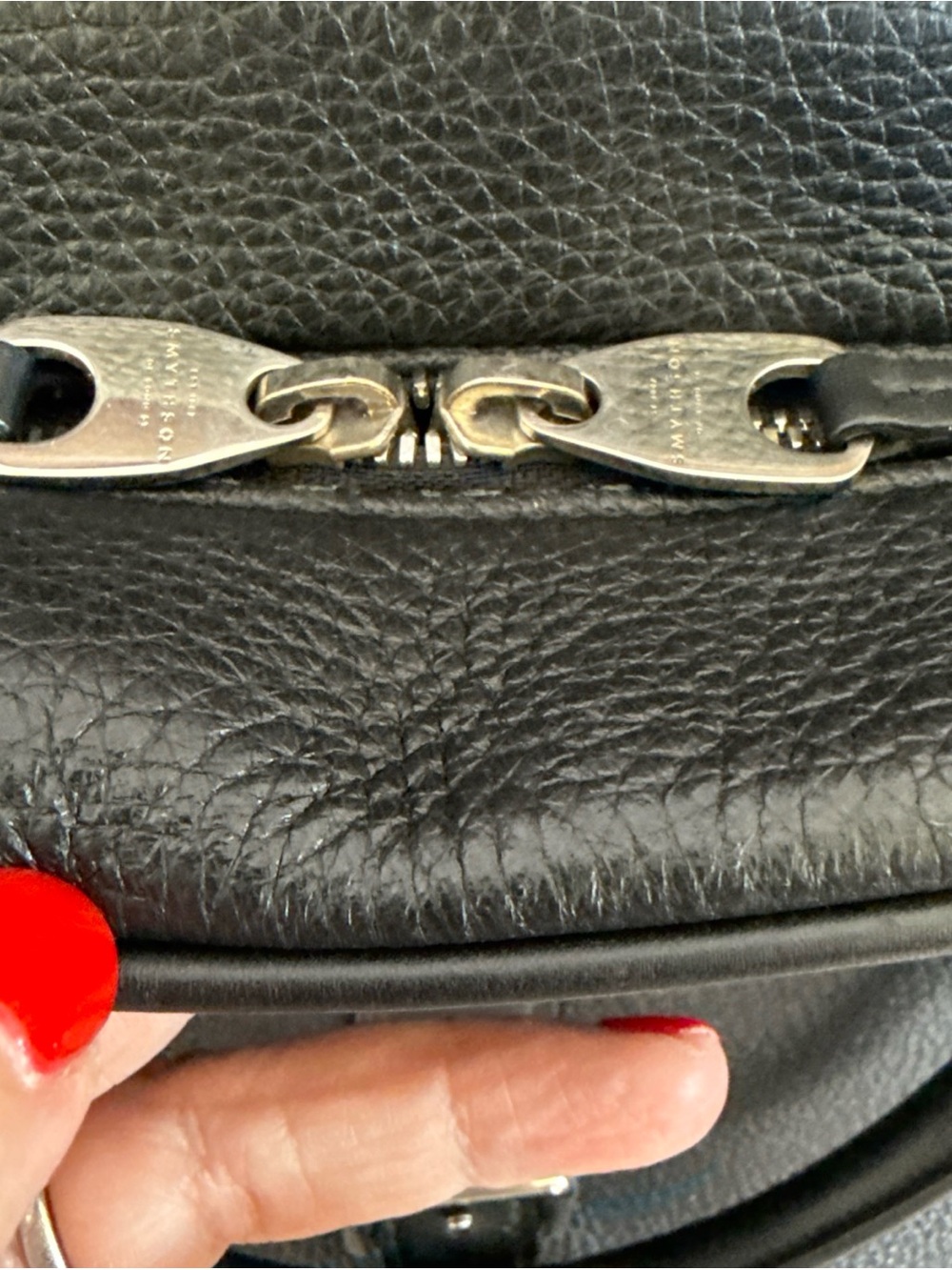 Smythson of Bond Street Burlington Black Pebble Leather Bag Montblanc Strap - Picture 6 of 15